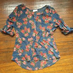 Bobbie Brooks Size XL blue & pink Sheer floral top